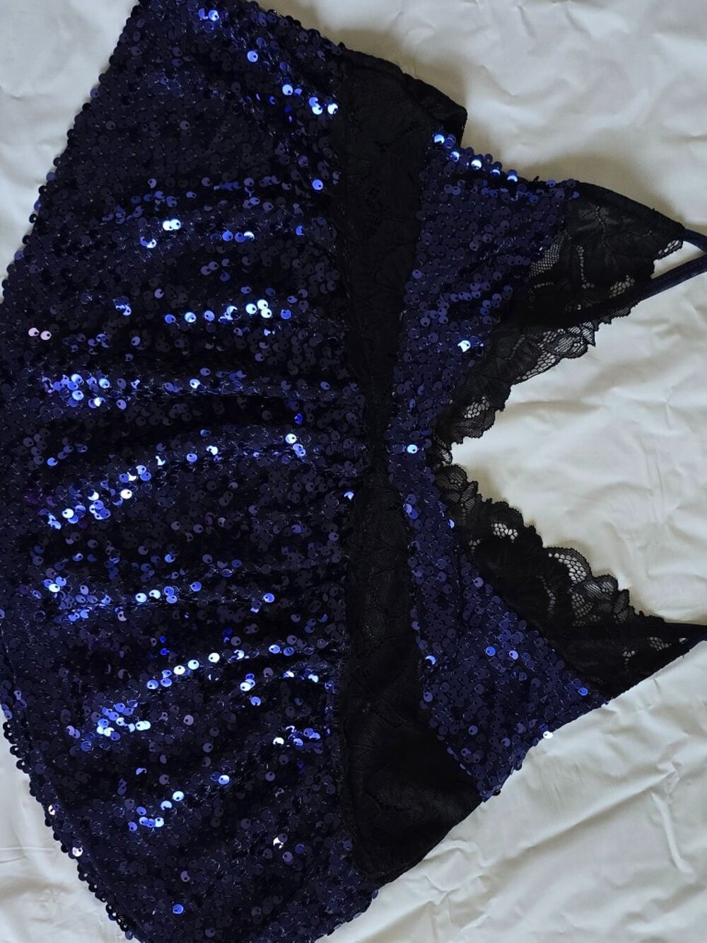 NWT Free People Right Rhythm Sequin Cami Midnight Blue Lace Tank Top Small